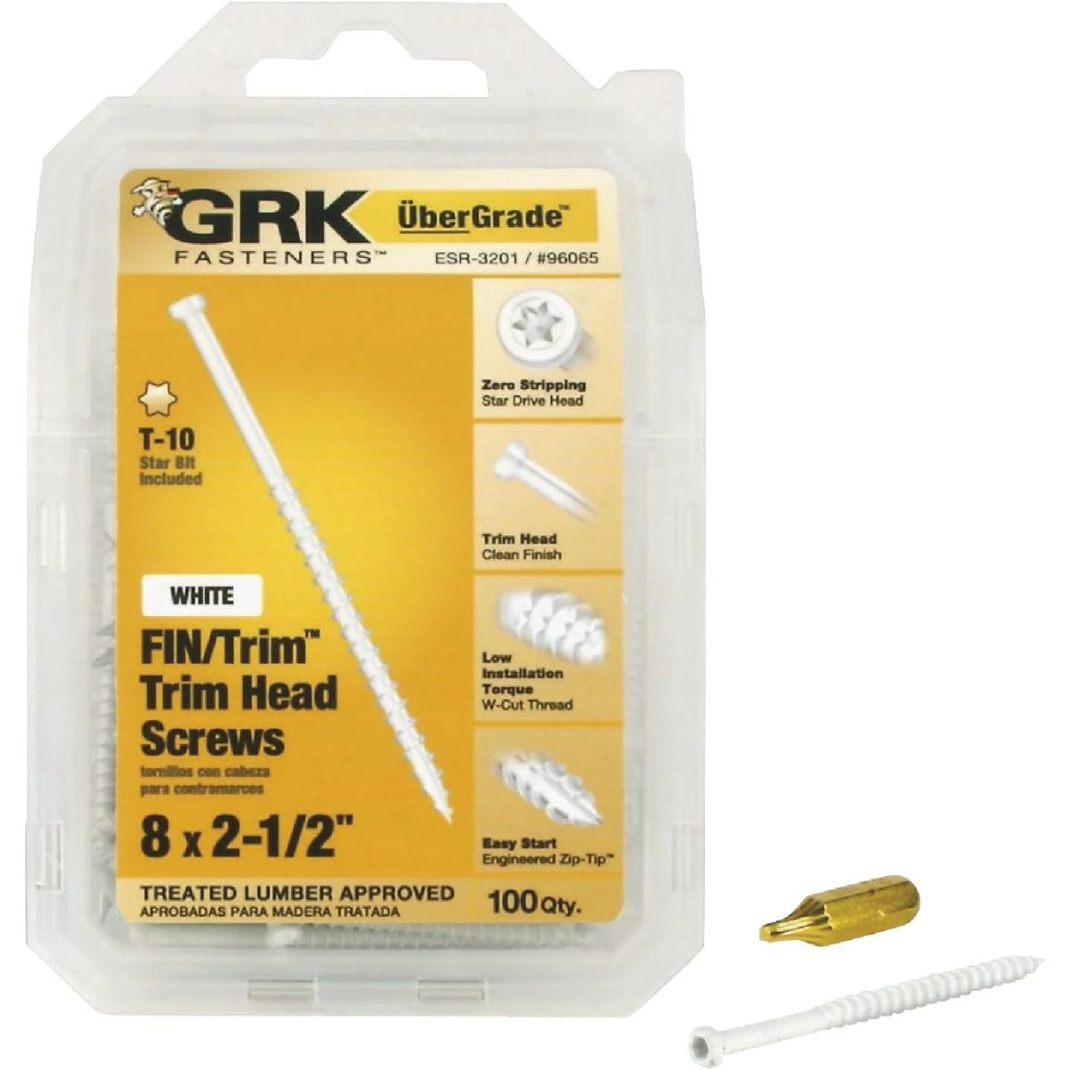 GRK #8 x 2-1/2 In. Star Drive White Steel Trim Screw (100 Ct.)