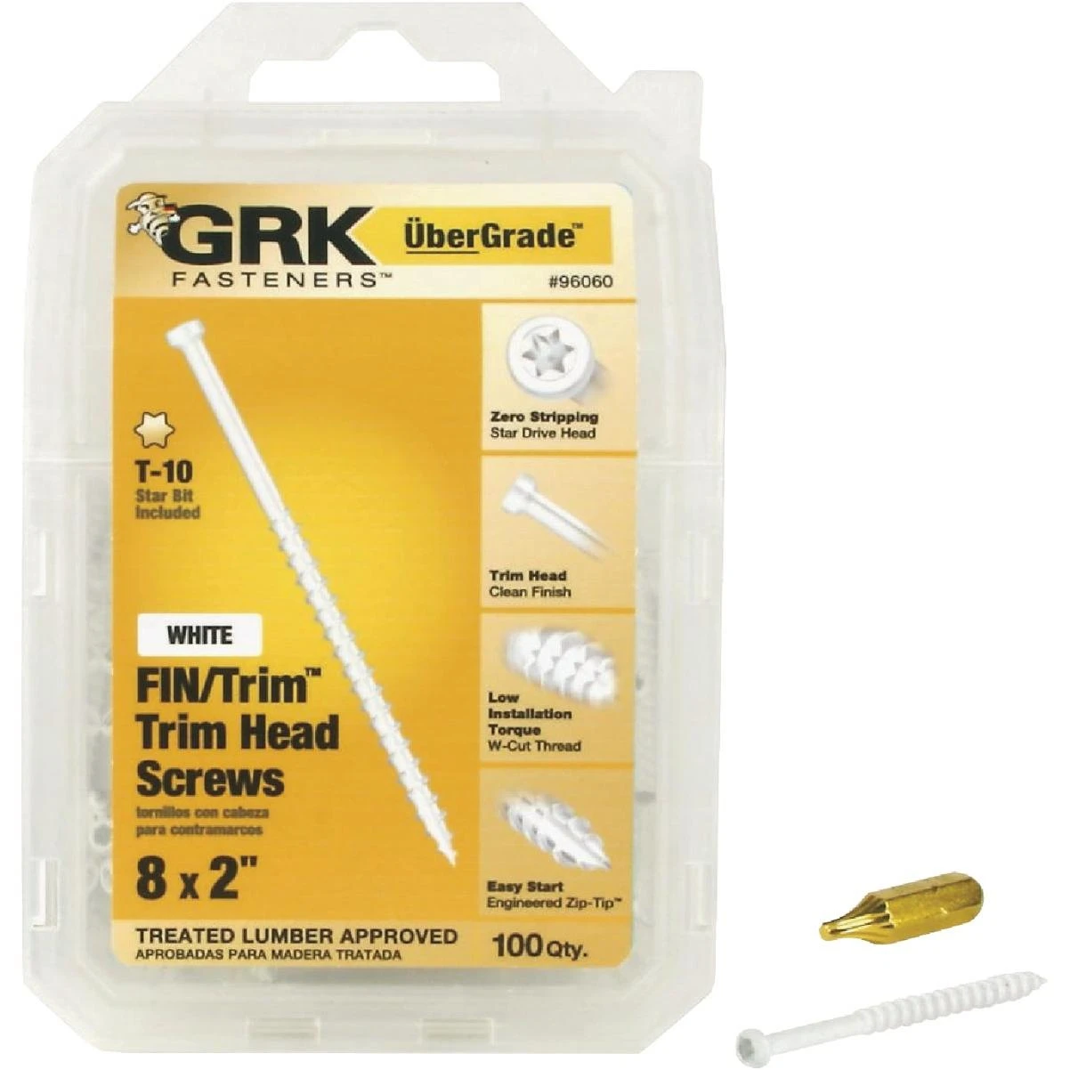 GRK #8 x 2 In. White Star Drive Steel Trim Screw (100 Ct.)