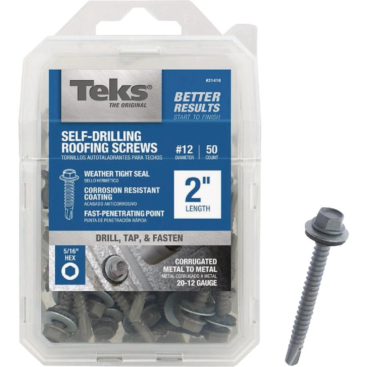Teks #12 x 2 In. Hex Washer Head Self-Drilling Metal to Metal Roofing Screw (50 Ct.)