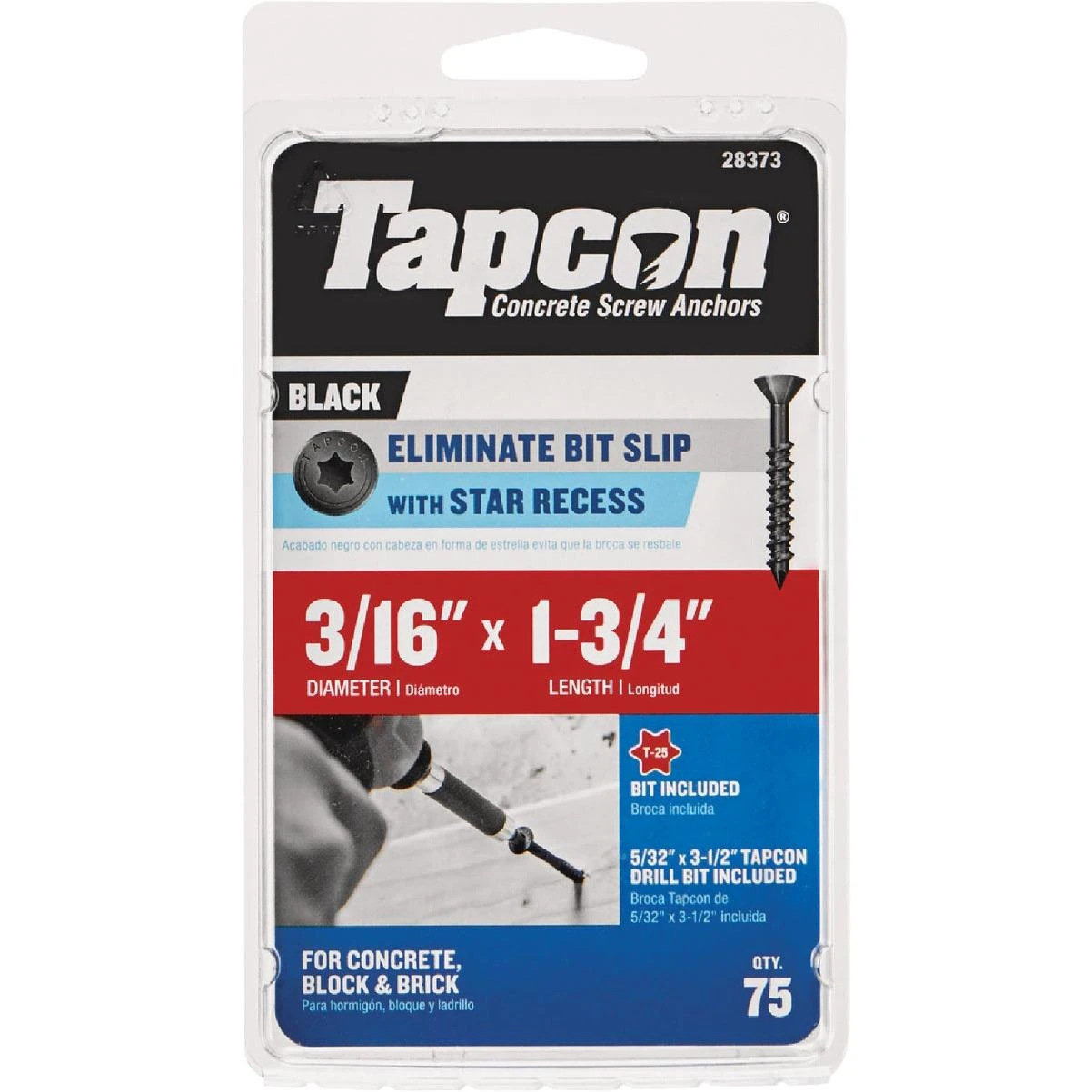 Tapcon 3/16 In. x 1-3/4 In. Black Star Head Concrete Screw Anchor (75 Ct.)