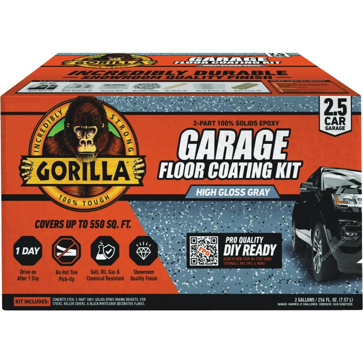 Gorilla Gray Garage Floor Epoxy Coating Kit - 2.5 Car Coverage