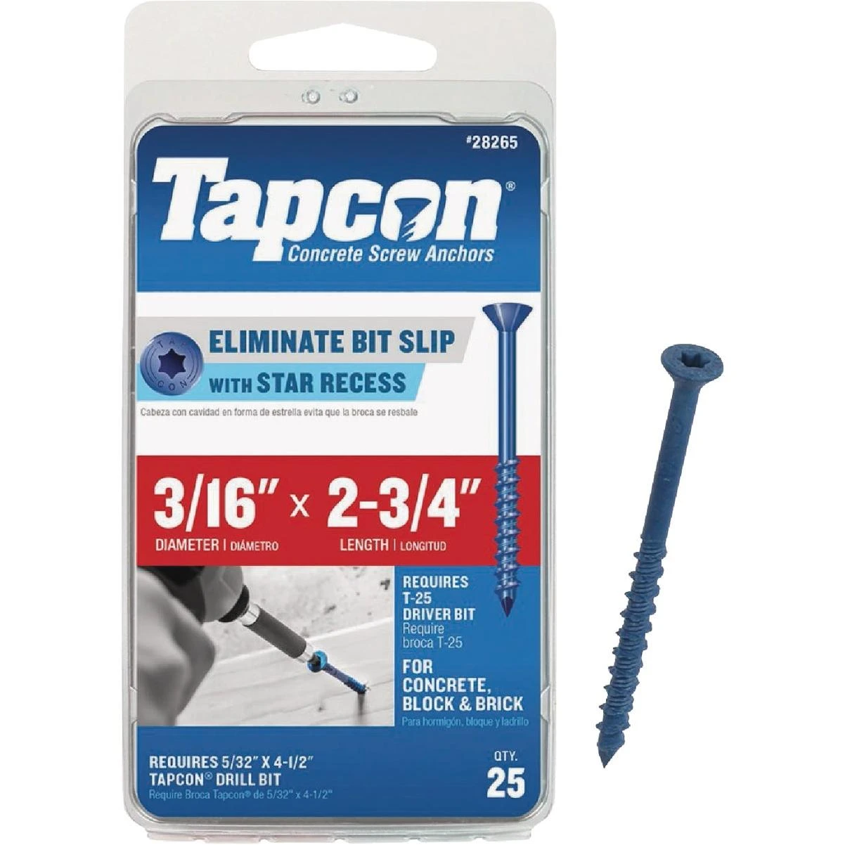 Tapcon 3/16 In. x 2-3/4 In. Star Drive Flat Head Concrete Screw Anchor (25 Ct.)