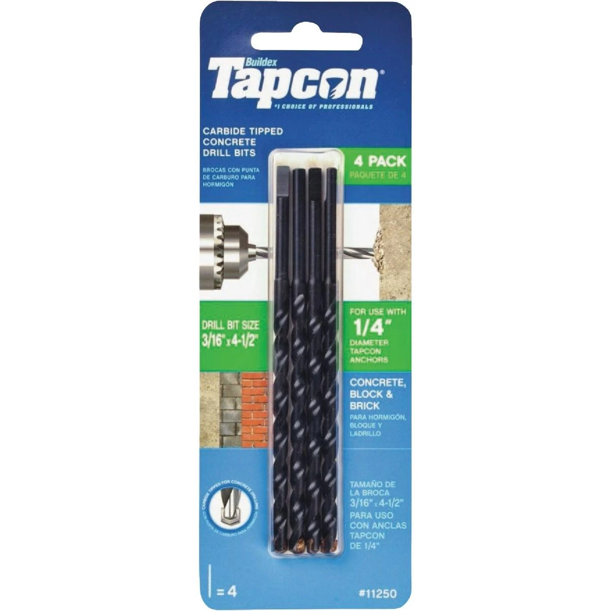 Tapcon 3/16 In. x 4-1/2 In. Carbide Masonry Drill Bit (4-Pack)