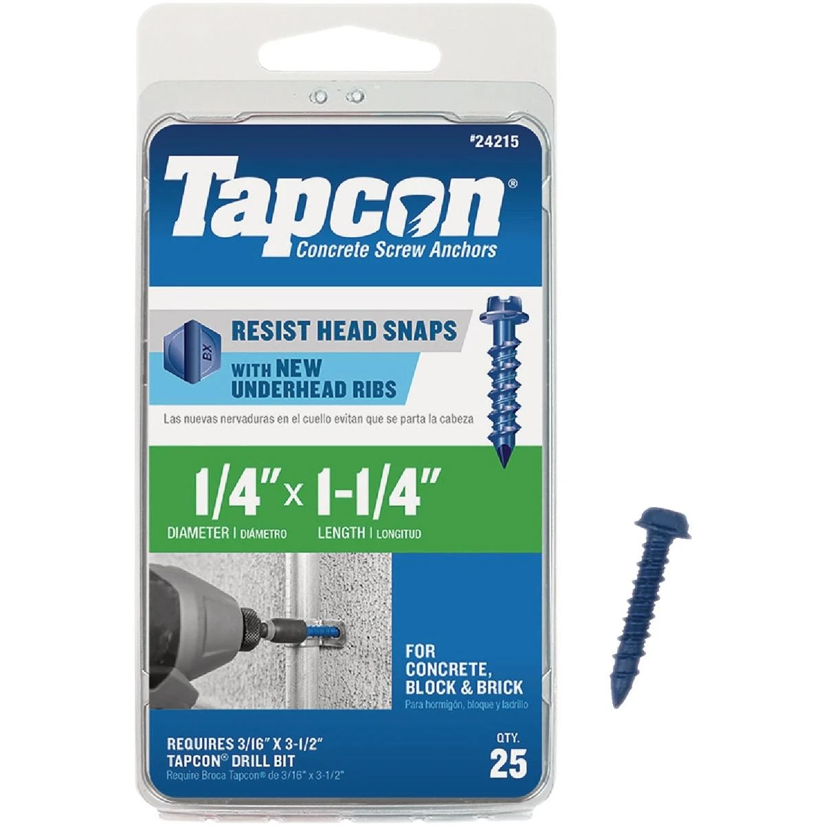Tapcon 1/4 In. x 1-1/4 In. Hex Washer Head Concrete Screw Anchors (25 Ct.)