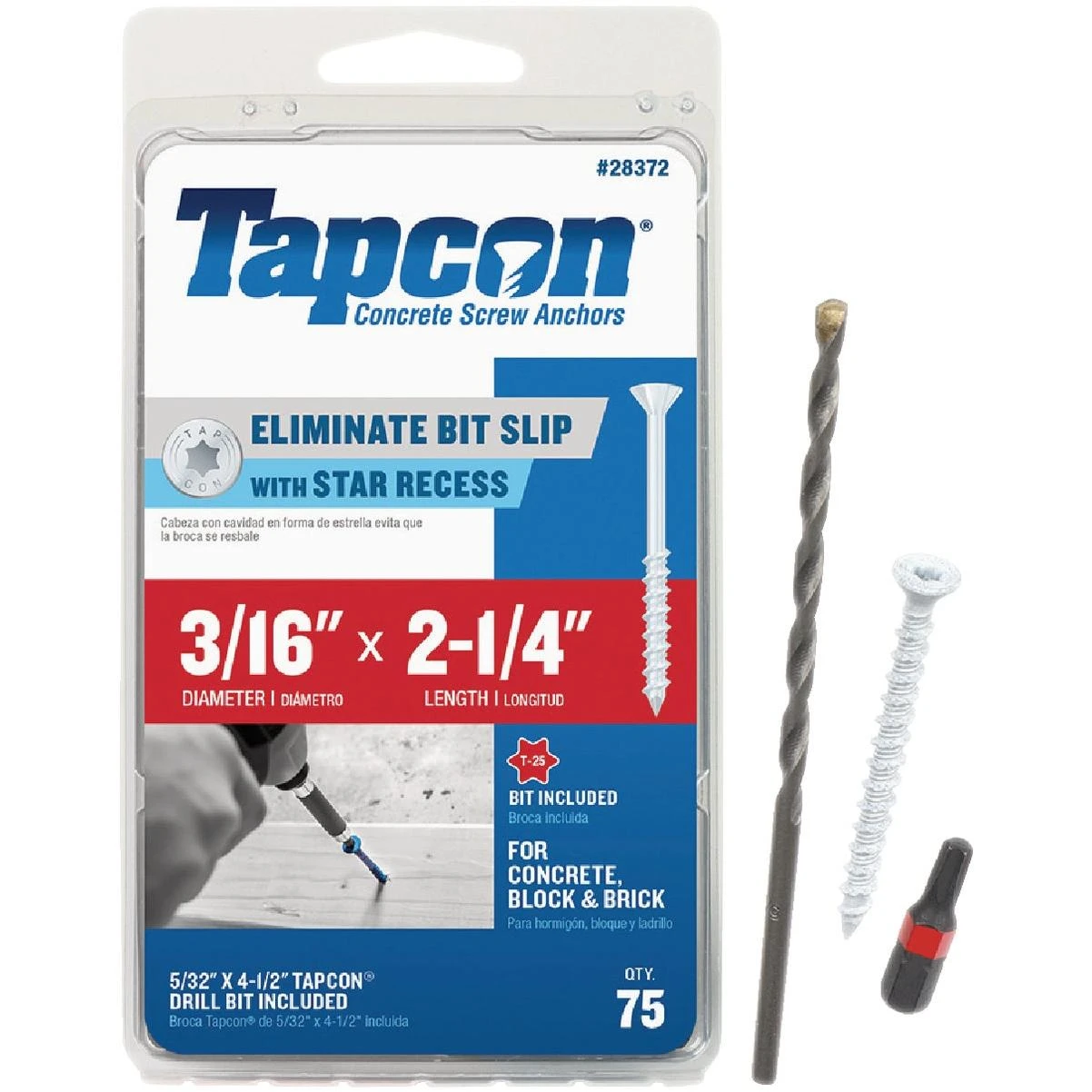 Tapcon 3/16 In. x 2-1/4 In. White Star Head Concrete Screw Anchors (75 Ct.)