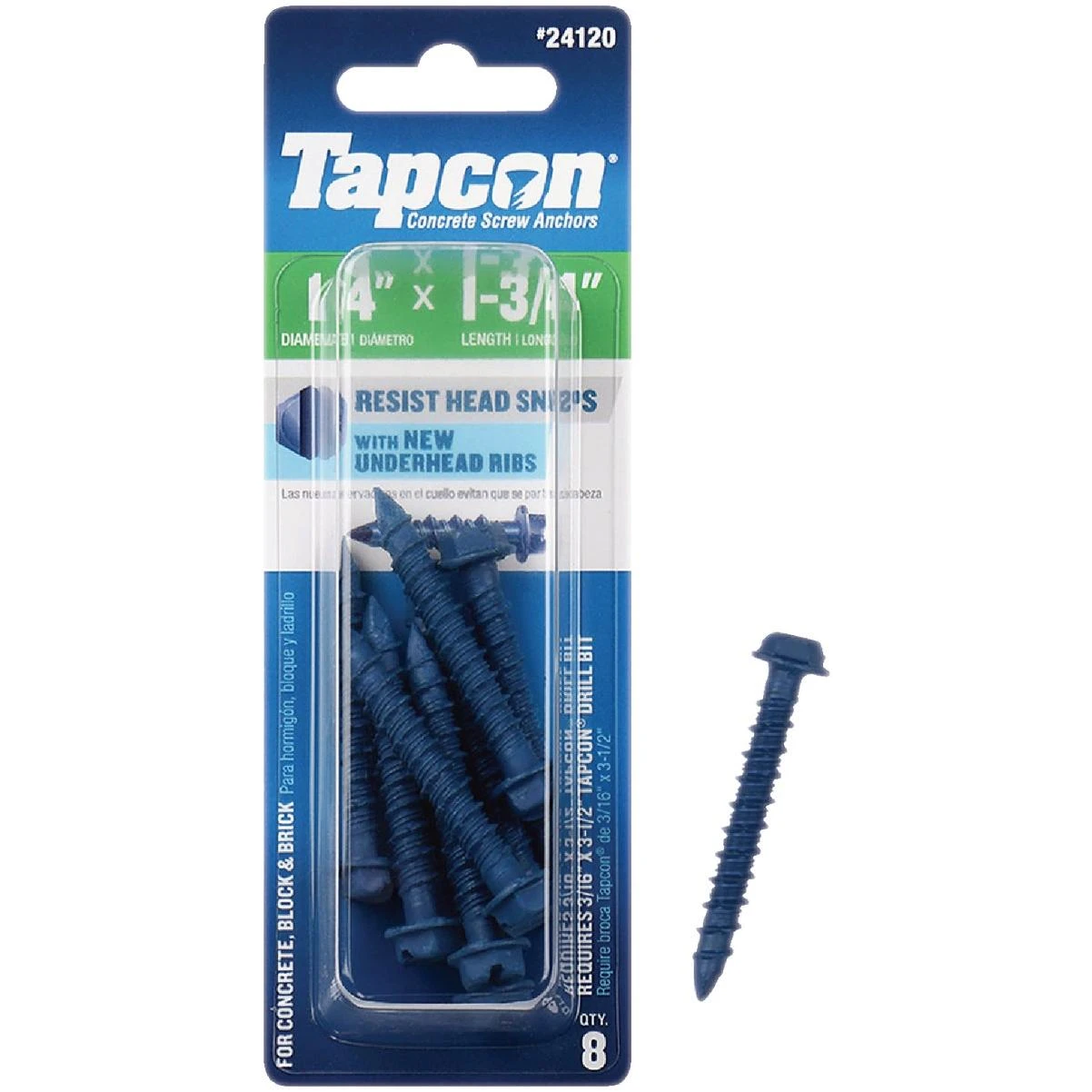 Tapcon 1/4 In. x 1-3/4 In. Hex Washer Head Concrete Screw Anchors (8 Ct.)