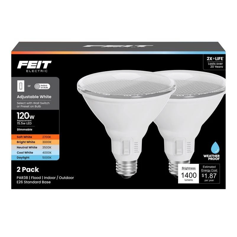 Feit PAR38 E26 (Medium) LED Bulb Adjustable White 120 Watt Equivalence 2 pk