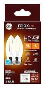 GE Industrial Solutions 31753 LED Bulb, Decorative, 300 Lumens, 4 W, BM Lamp, 40 W Equivalent, E26 Lamp Base, Dimmable