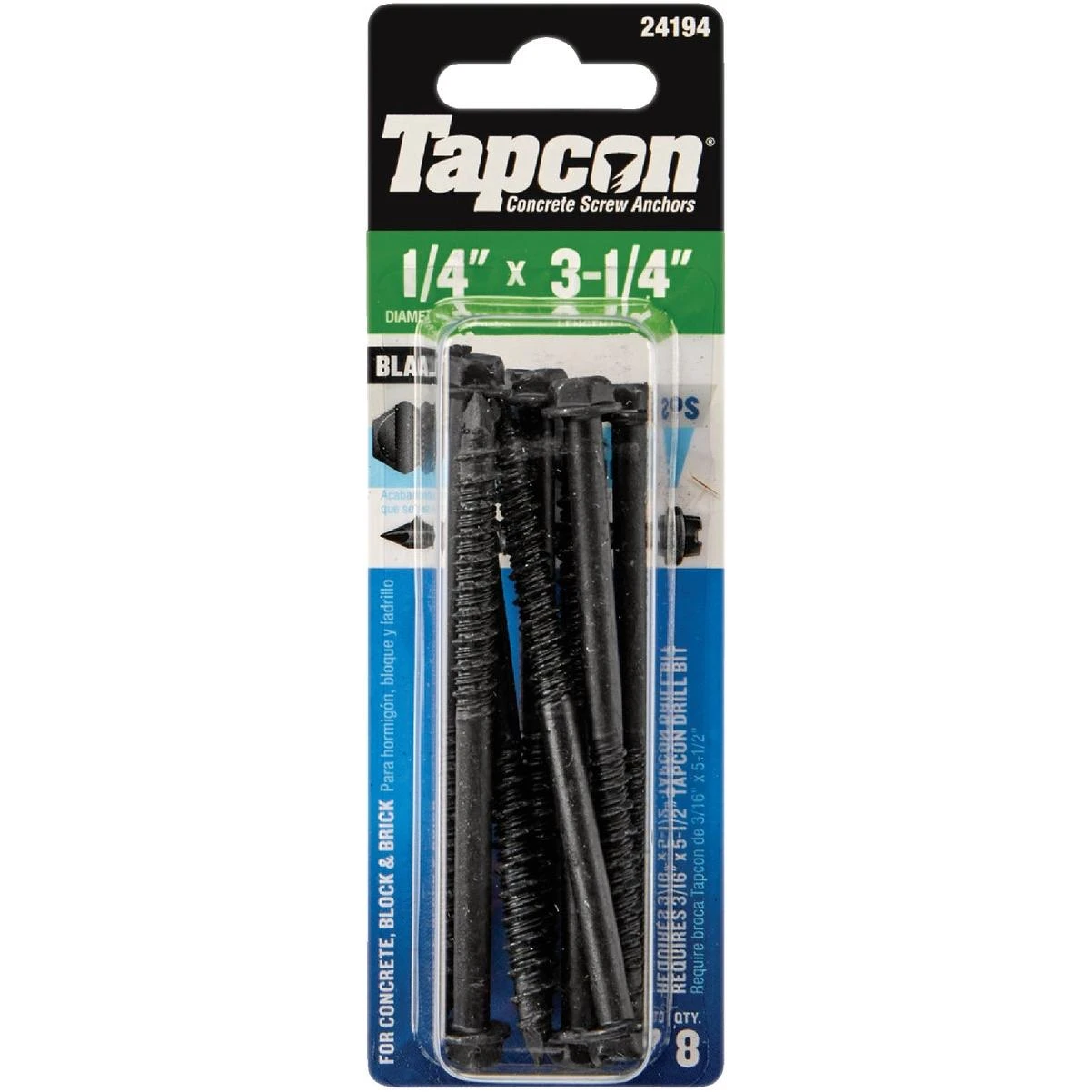 Tapcon 1/4 In. x 3-1/4 In. Black Hex Washer Head Concrete Screw Anchors (8 Ct.)