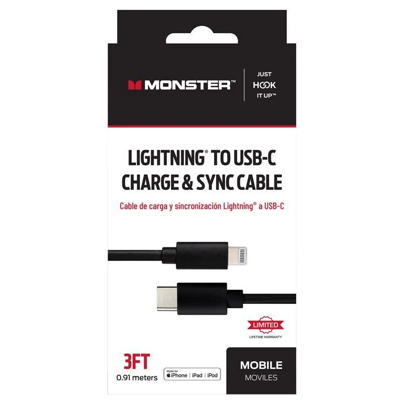Monster Just Hook It Up Lightning to USB-C Charge and Sync Monster Just Hook It Up Lightning to USB-C Charge and Sync