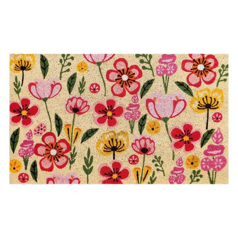 First Concept 18 in. W X 30 in. L Multi-Color Floral Coir Door Mat