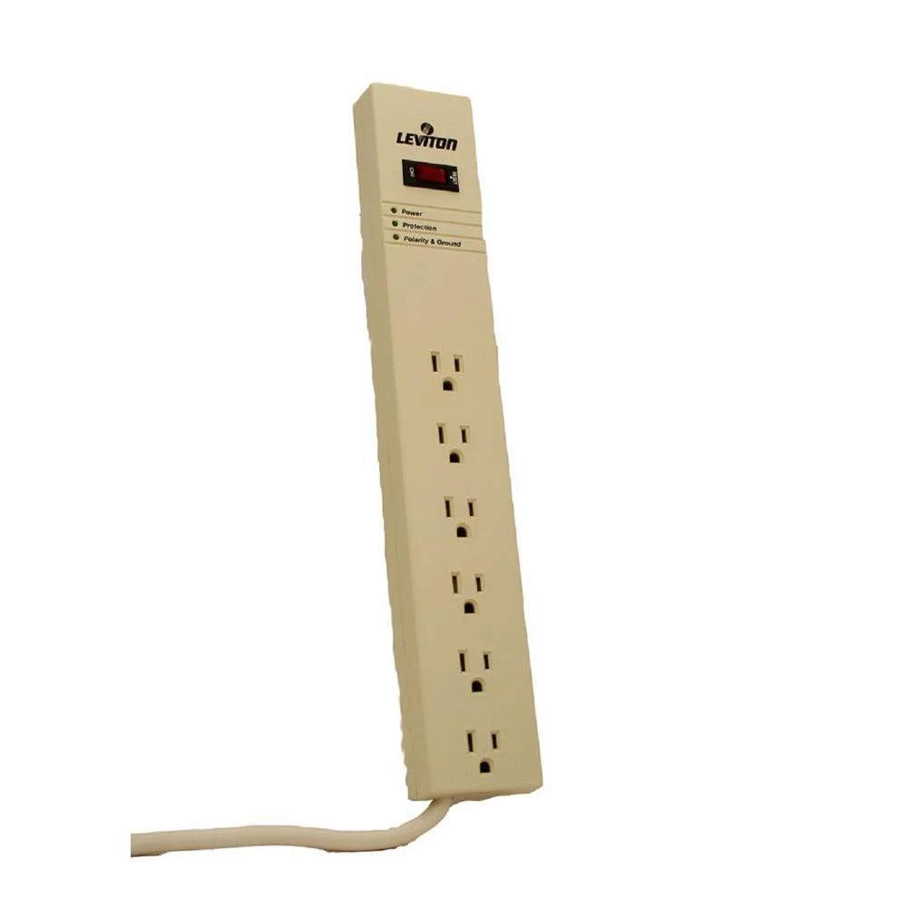 15 Amp Dat Amp Sensitive Surge Protected 6-Outlet Power Strip, 1620 Joules, On/Off Switch, 15 Foot Cord, Beige