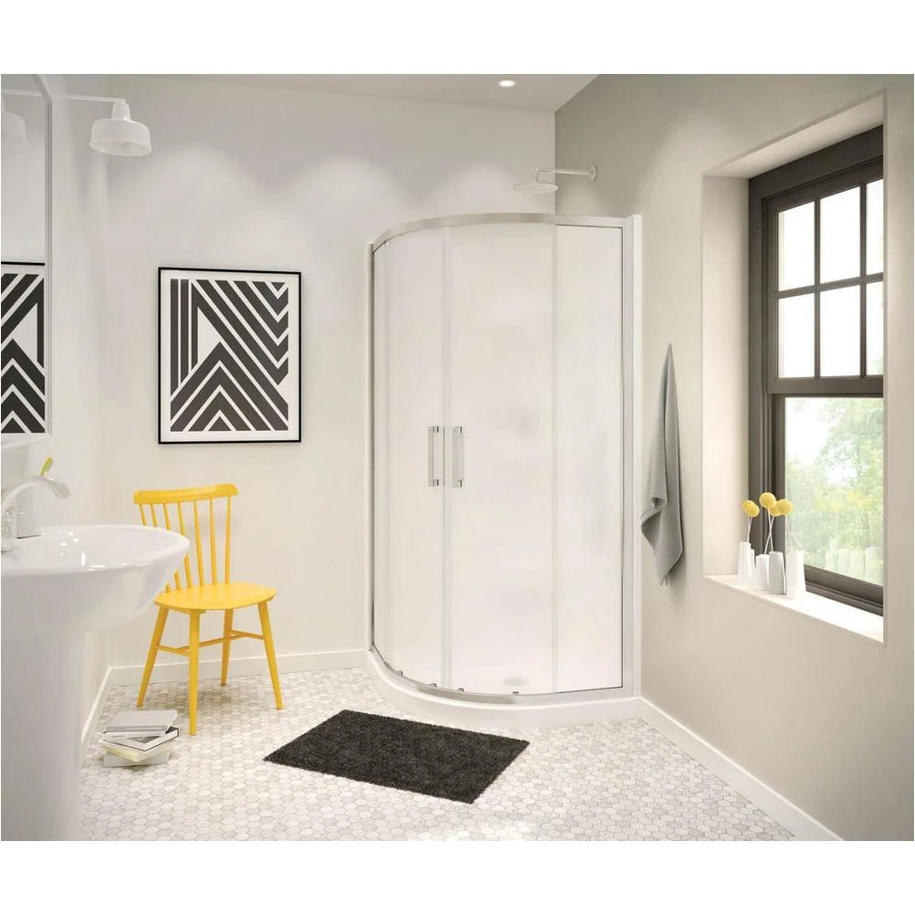 Radia 36 in. x 36 in. x 71-1/2 in. Frameless Neo-Round Sliding Shower Door with Mistelite Glass in Brushed Nickel