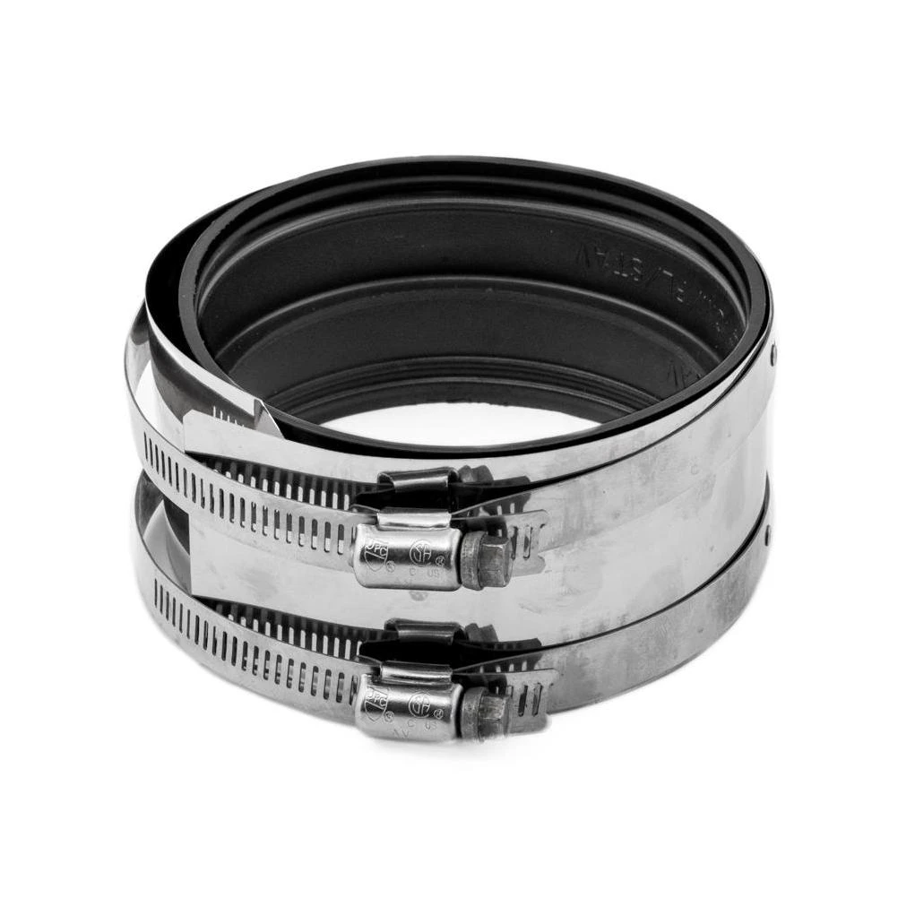 Shielded Coupling 4 in. Neoprene for Cast iron, Steel, or PVC to Tubular Coulpingwith Stainless Steel Shield & Bands