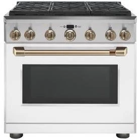 Cafe Standard 6-Burner Self-Cleaning True Convection Single Oven Dual Fuel Range (Matte White) (Common: 36-in; Actual 35.875-in)