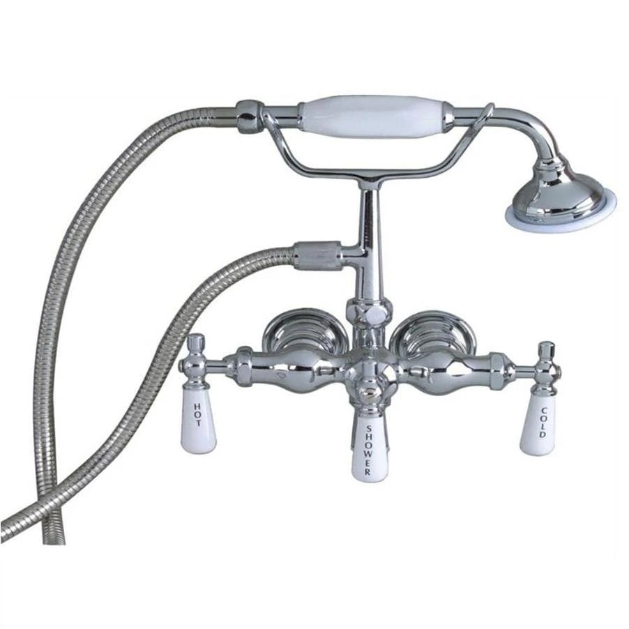 3-Handle Claw Foot Tub Faucet with Old Style Spigot and Hand Shower in Polished Chrome