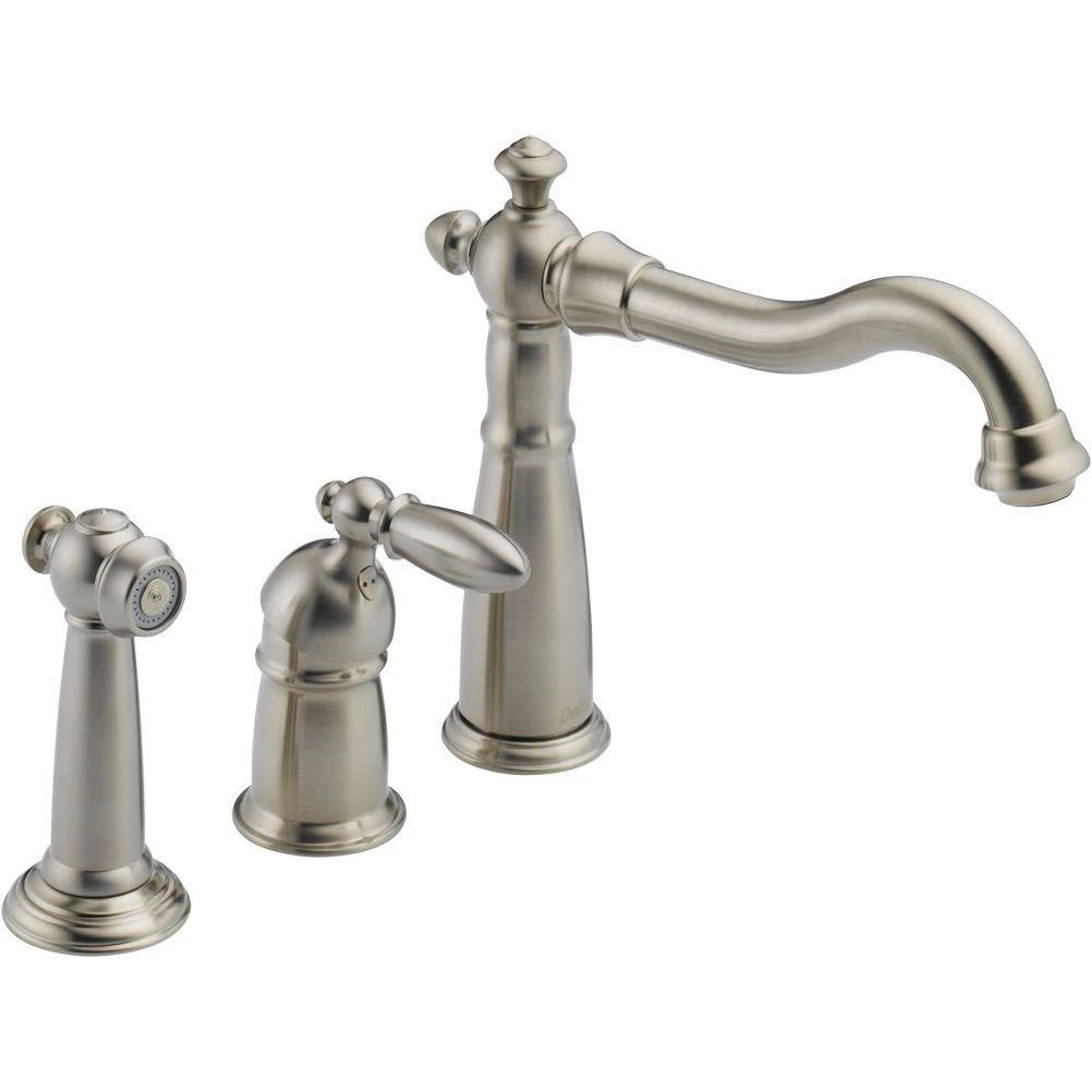 Victorian Single-Handle Standard Kitchen Faucet with Side Sprayer in Stainless