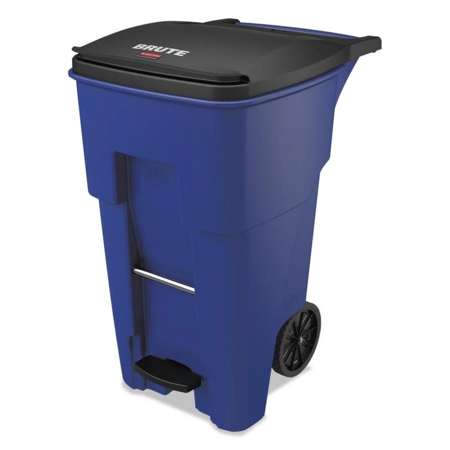 Rubbermaid Commercial Products Brute 65-Gallon Blue Plastic Wheeled Trash Can with Lid
