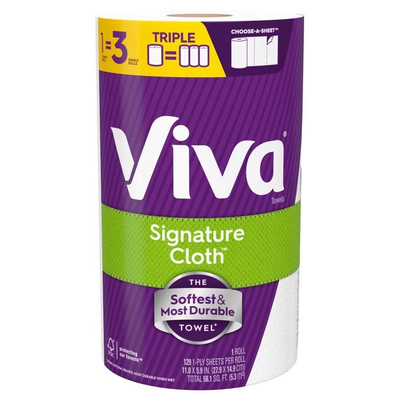 Viva Signature Cloth Paper Towels – 129 Sheets, 1-Ply, White, 1 Pack