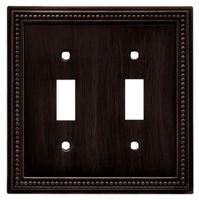Toggle Wall Plate, 2-Gang, Beaded Edge Design, Venetian Bronze Zinc Finish