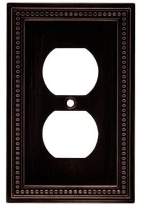 Duplex Wall Plate, 1-Gang, Beaded Edge, Venetian Bronze Finish, Zinc Material