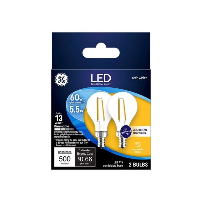 GE A15 E12 (Candelabra) LED Bulb Soft White 60 Watt Equivalence 2 pk