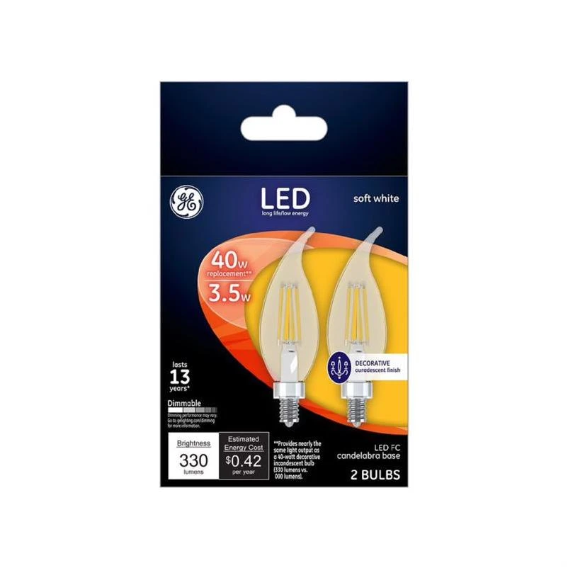GE F15 E12 (Candelabra) LED Bulb Soft White 40 Watt Equivalence 2 pk