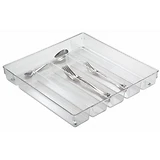 Cutlery Tray, Clear/Chrome, 13-1/2 x 13.8 x 2 In.
