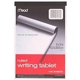 Writing Tablet, Ruled, White, 6 x 9 In., 100 Sheets