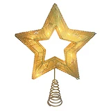 Gold Star Christmas Tree Topper with Ten Clear Mini Lights, Eleven Inch