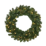 Christmas Wreath with 200 Clear Lights, Green Polyvinyl Chloride, 24 Inch Diameter