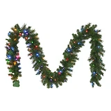 Christmas Garland with 100 Multi-Color Light Emitting Diode Lights, 10 Inch by 9 Foot