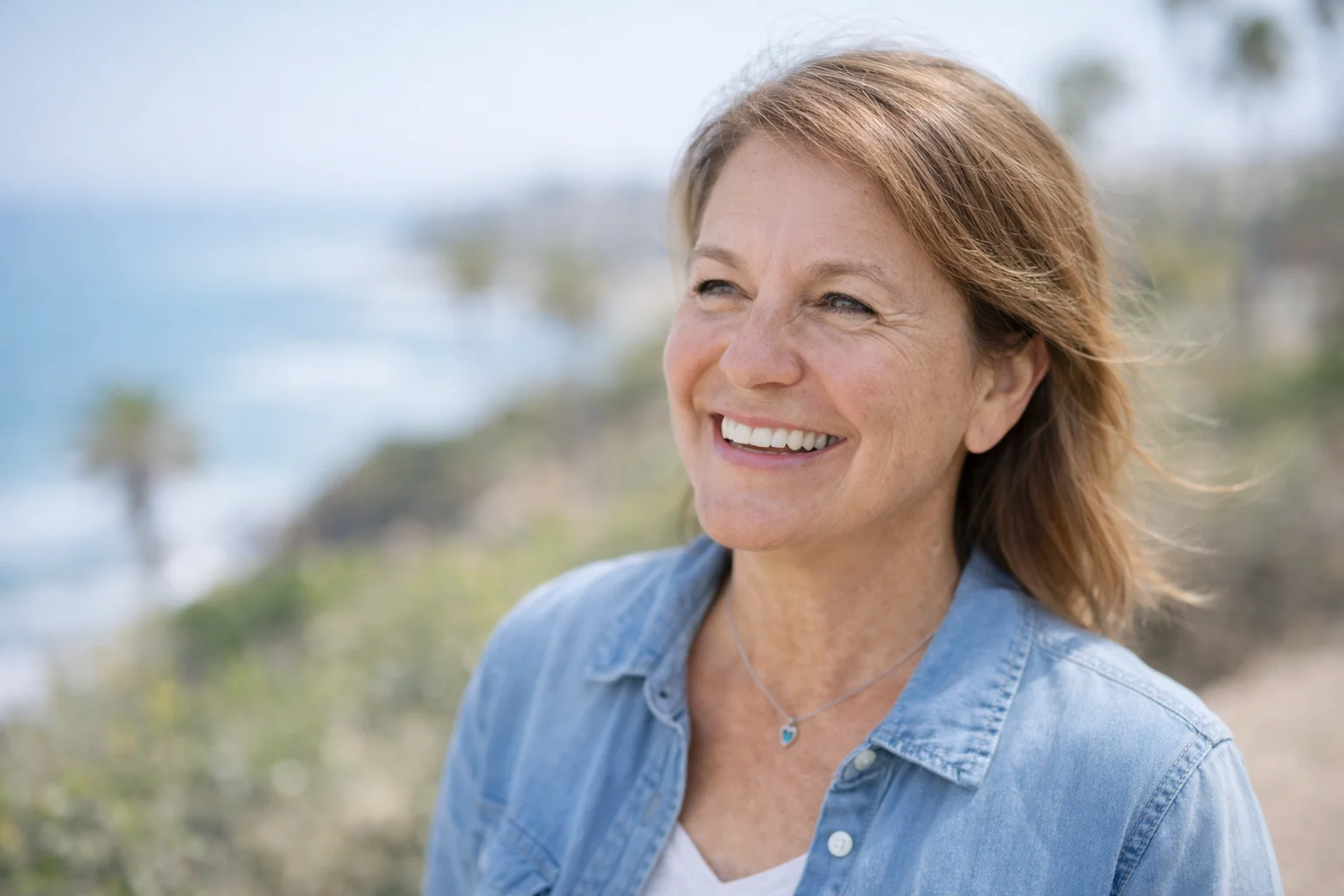 Cosmetic dentistry patient smiling on the Laguna Niguel coast