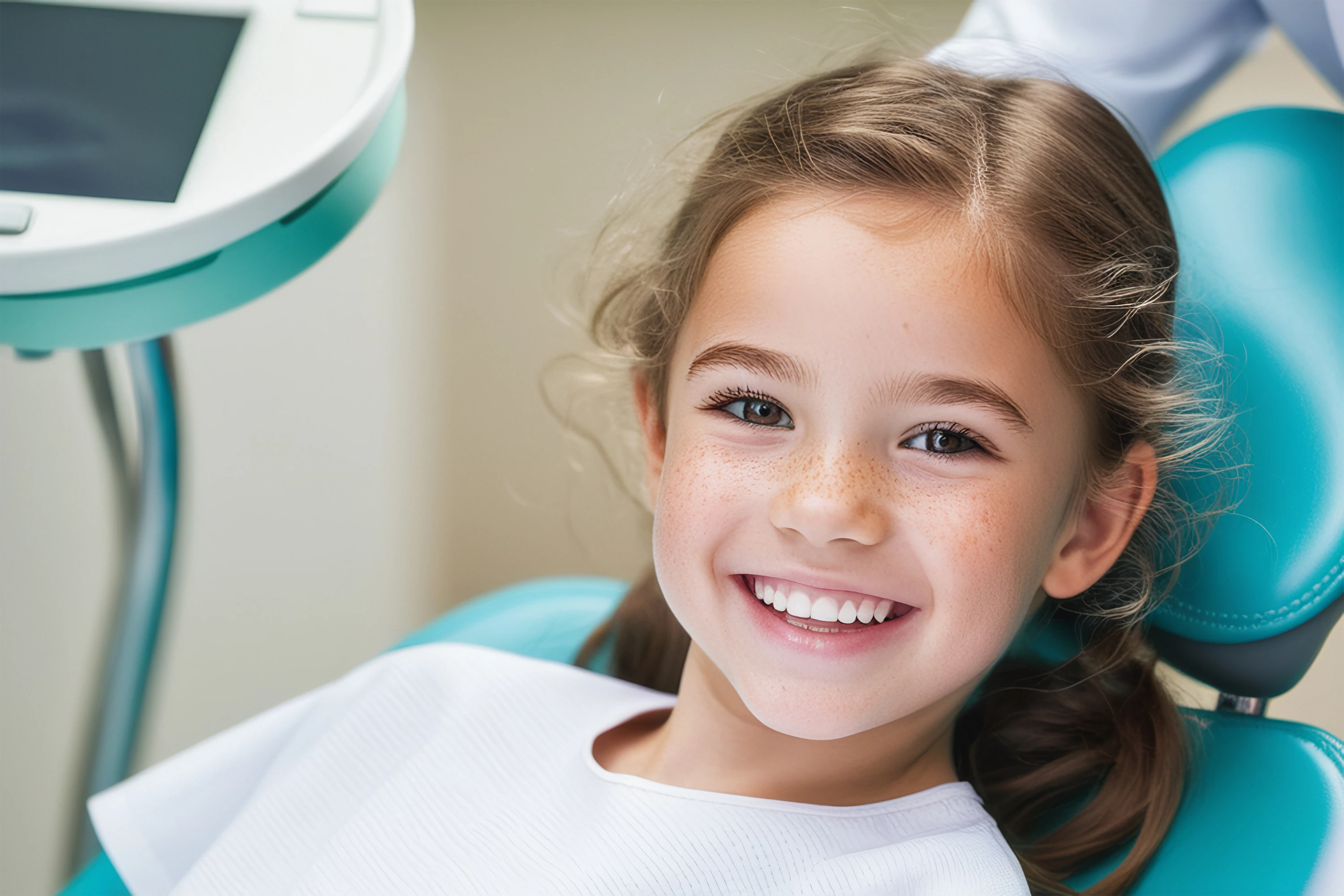 Young child smiling comfortably during a dental visit at SeaGate Family Dental in Huntington Beach.