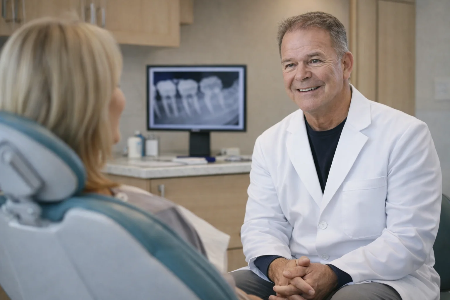 Laguna Niguel dentist reviewing digital X-rays with a patient