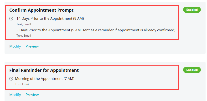 The Automated Communications Cadence screen