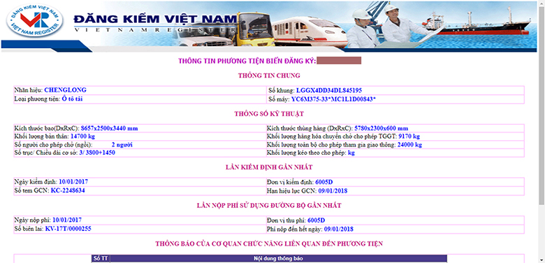 website Cục Đăng kiểm Việt Nam