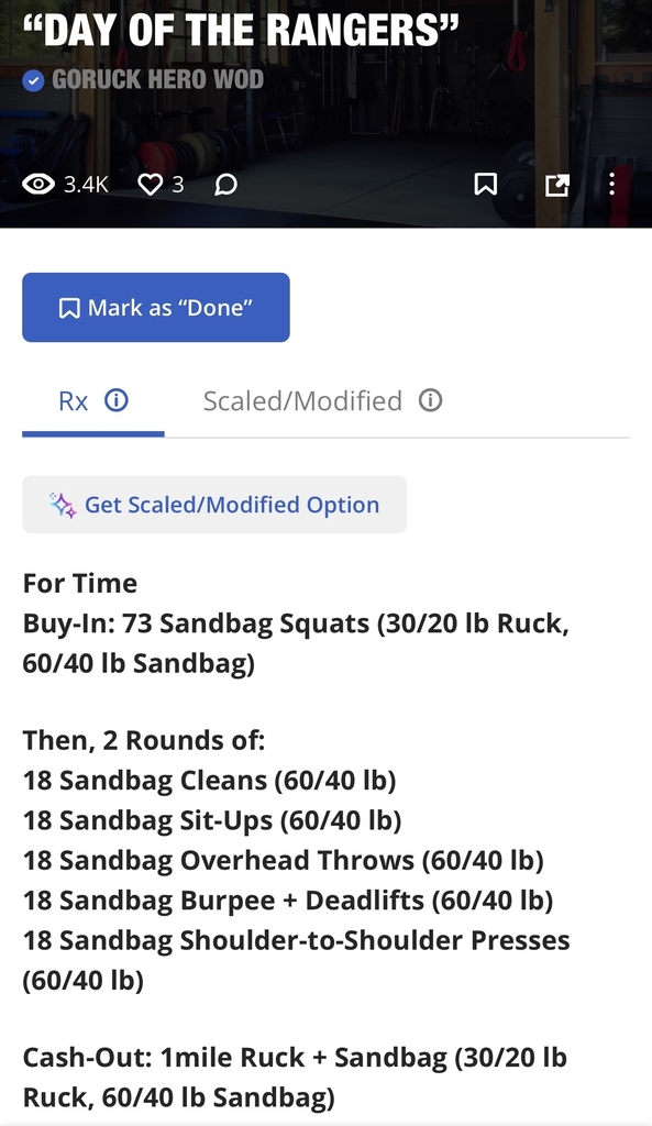 Day Of The Rangers Goruck Hero WOD