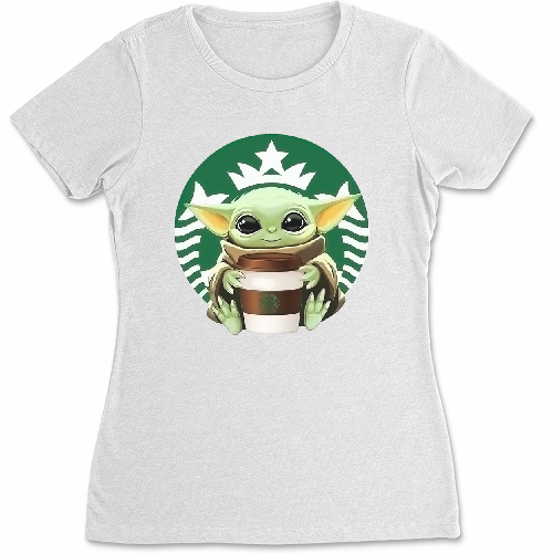 Женская футболка baby yoda starbucks