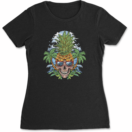 Женская футболка Череп ананас на пляжі