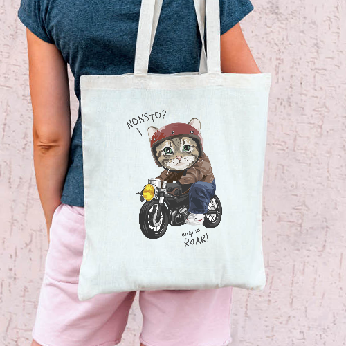 Эко сумка Кіт на мотоциклі