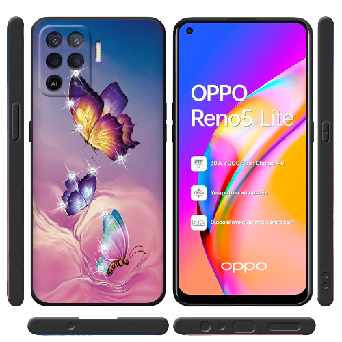 Чехол BoxFace OPPO Reno5 Lite Бабочки со стразами