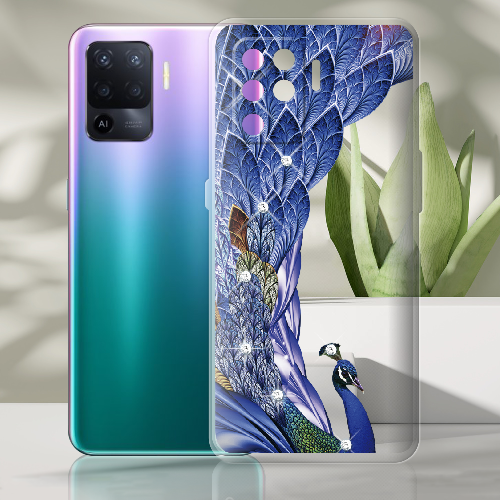 Чехол BoxFace OPPO Reno5 Lite Павлин со стразами