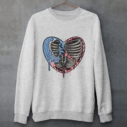 Мужской свитшот a torn heart with the colors of the united states flag