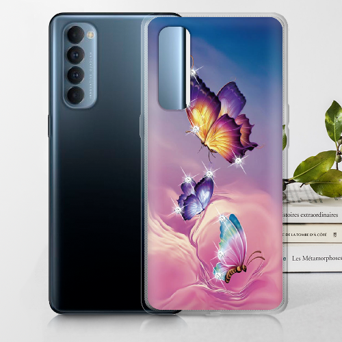 Чехол BoxFace OPPO Reno 4 Pro Бабочки со стразами