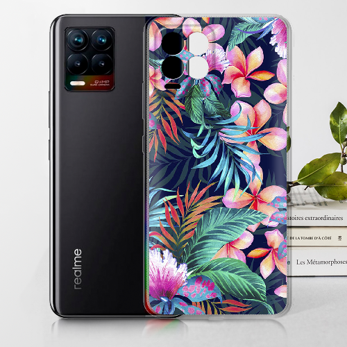 Чехол BoxFace Realme 8 flowers in the tropics