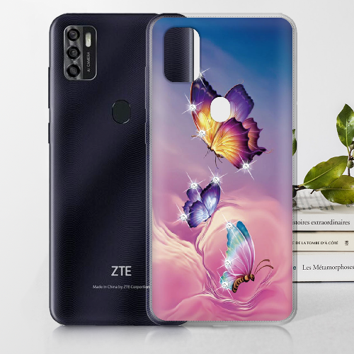 Чехол BoxFace ZTE Blade A7S 2020 Бабочки со стразами