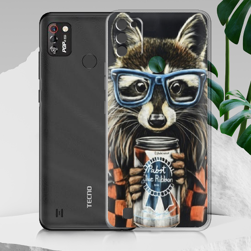 Чехол BoxFace Tecno Pop 4 Pro Енот с банкой