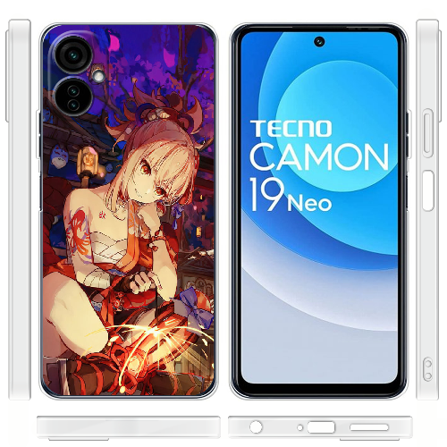 Чехол BoxFace Tecno Camon 19 Neo Genshin Ёимия с огоньком