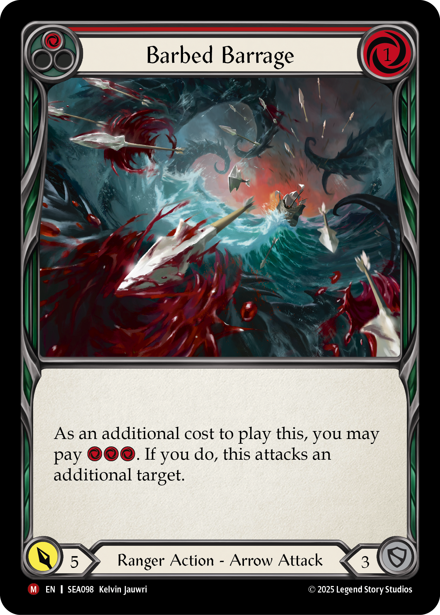 Card image of Barbed Barrage (Red)